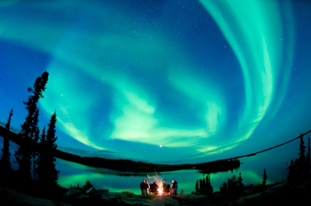 Green northern lights light up a North West Territory sky
