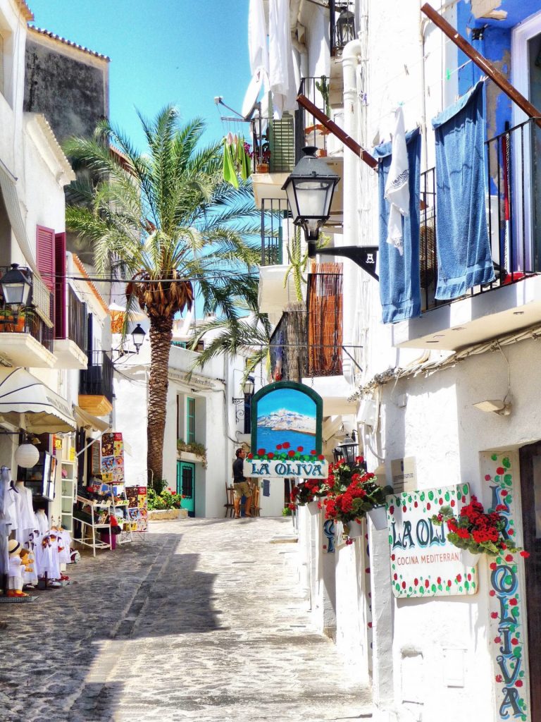Cobblestone strees in Ibiza, Spain