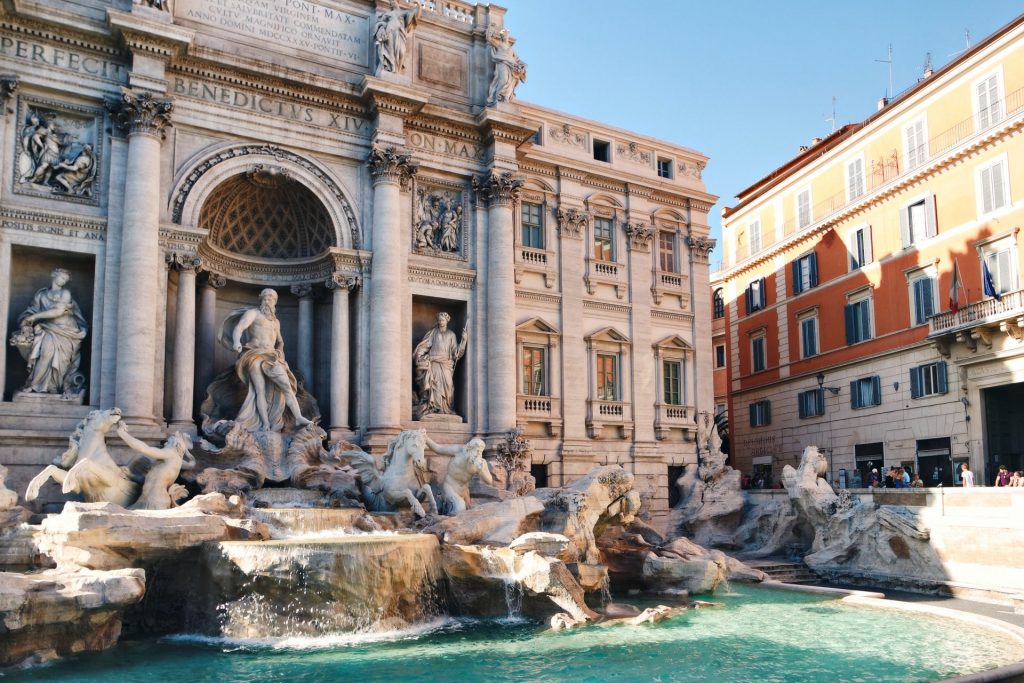 Rome's trevi fountain is shown in it's glory