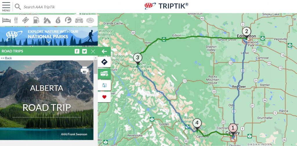 A CAA/AAA road Traip Tik map laying out a road trip through Canada's rocky mountains is a road trip essential