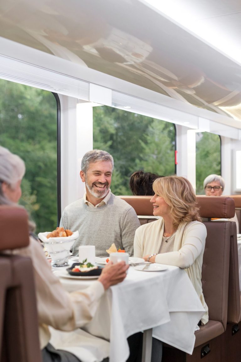 Couple eating a meal on Rocky Mountaineer