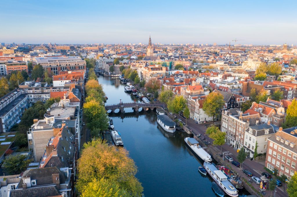 Panoramic aerial view of Amsterdam, Netherlands