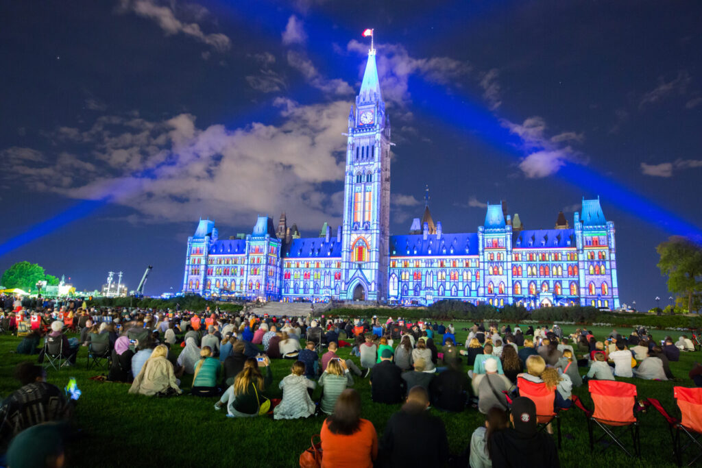 Parliament Building in Ottawa, Ontario During Laser Light Show