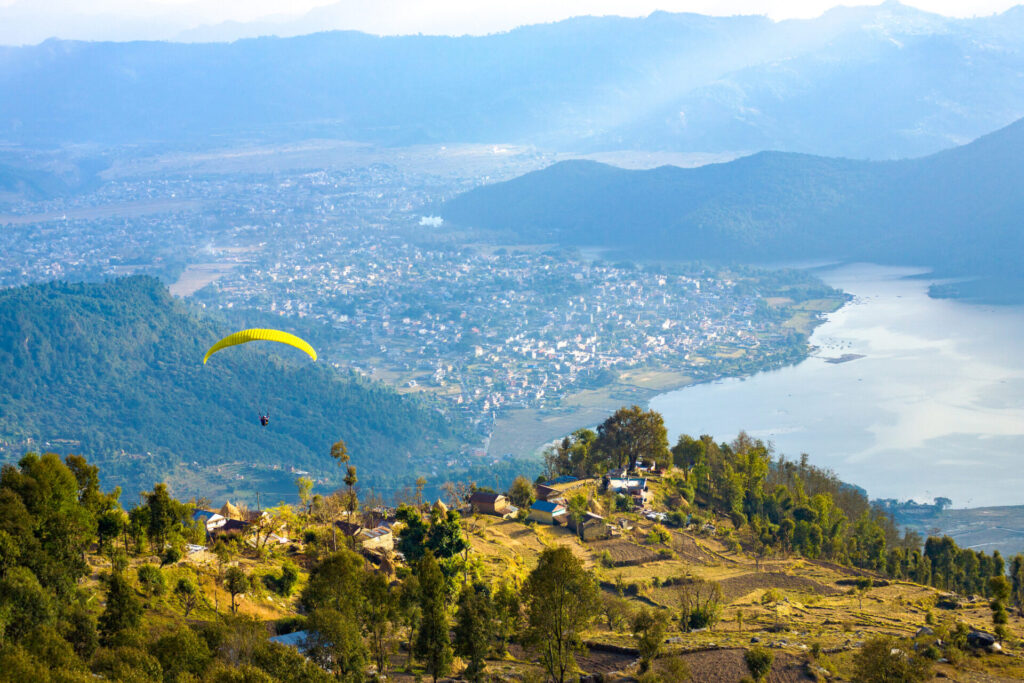 Pokhara Paraglider Aerial View Phewa Lake Nepal