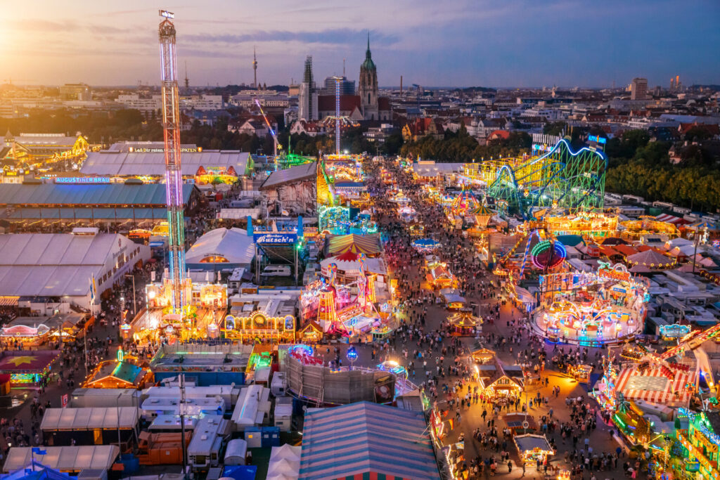 Aerial view of Beer Fest Fairgrounds, Munich, Germany