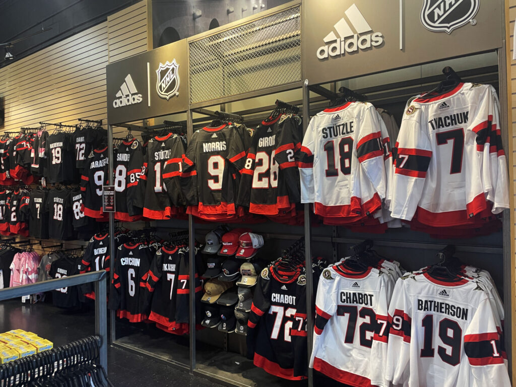 Jerseys on display at the Sens Store