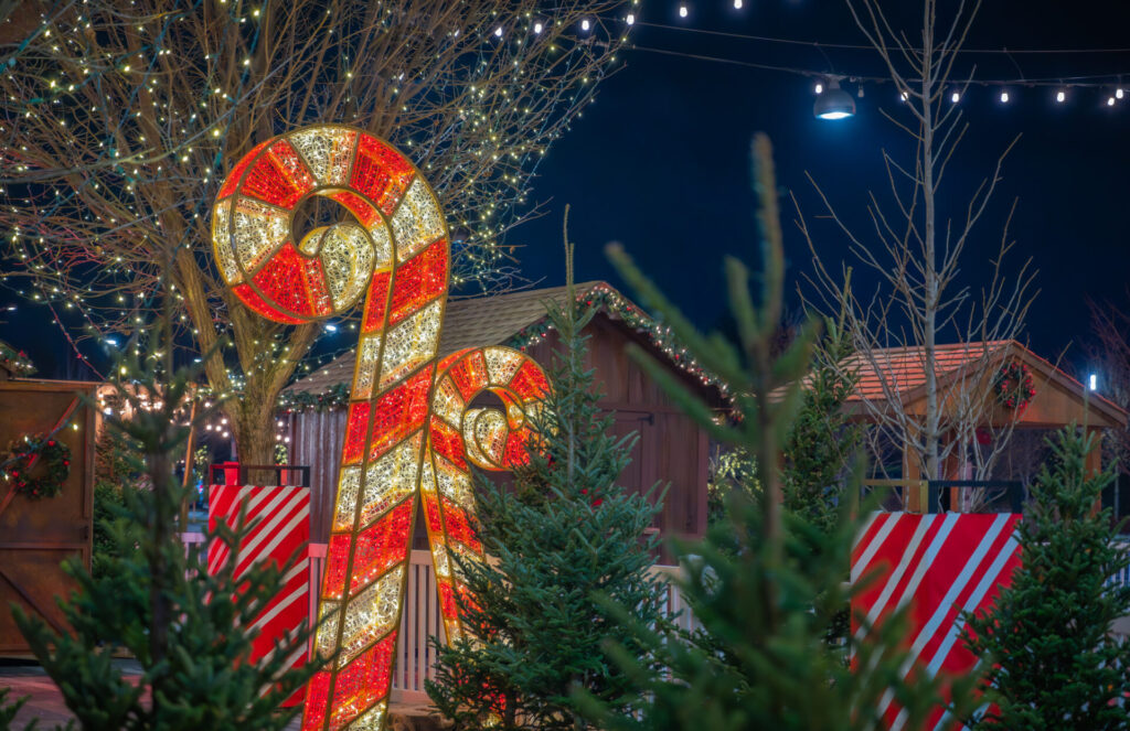 Illuminated candy cane decorations, Christmas market, Ottawa, Ontario, Canada