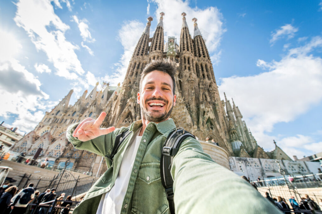 tourist visiting La Sagrada Familia, Barcelona Spain