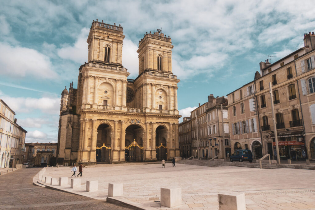 Cathedral of Auch seen from the square. Photography taken in France