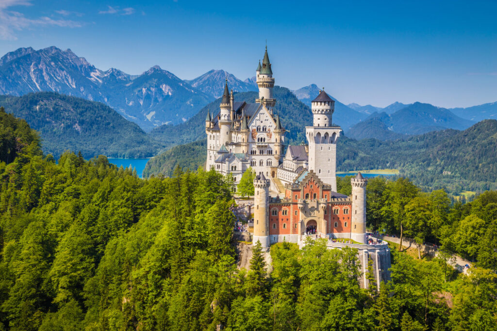 Neuschwanstein Castle with scenic mountain landscape near