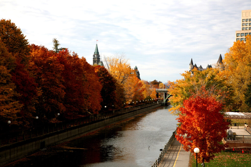 A beautiful view of the Parliament Hill area in Ottawa in Autumn