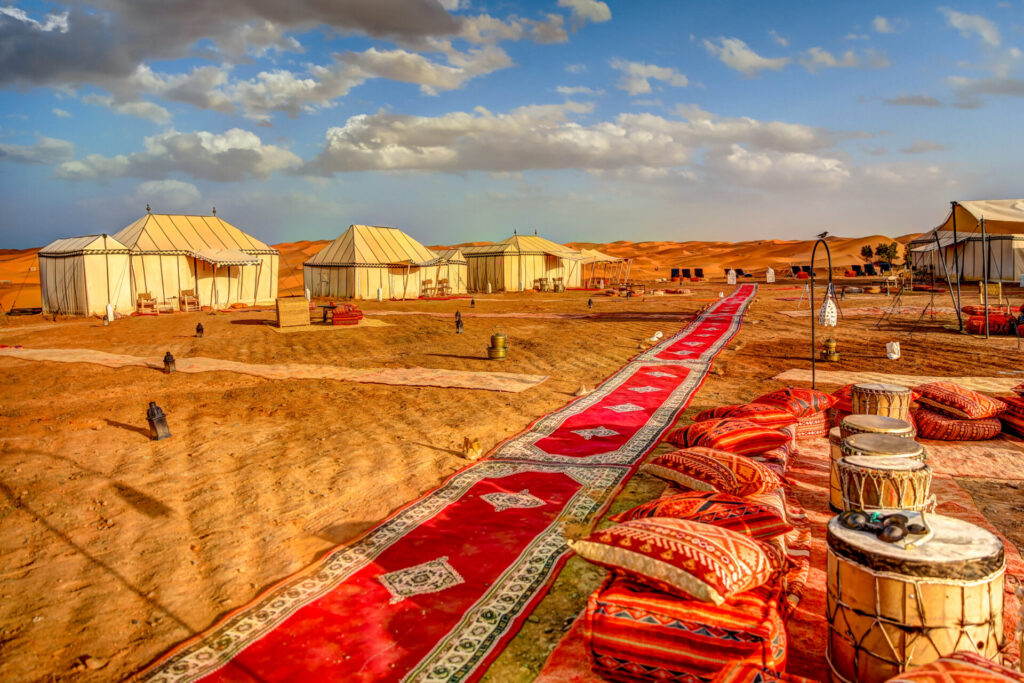 A luxury camp in the Moroccan Sahara Desert